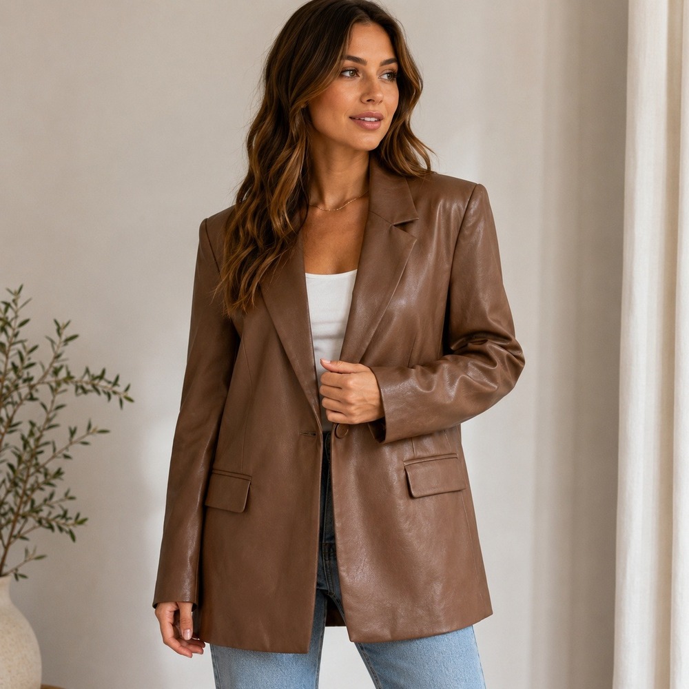 WeWoreWhat Vegan Leather Blazer Cocoa Brown WWDT21-1 Womens XS NEW